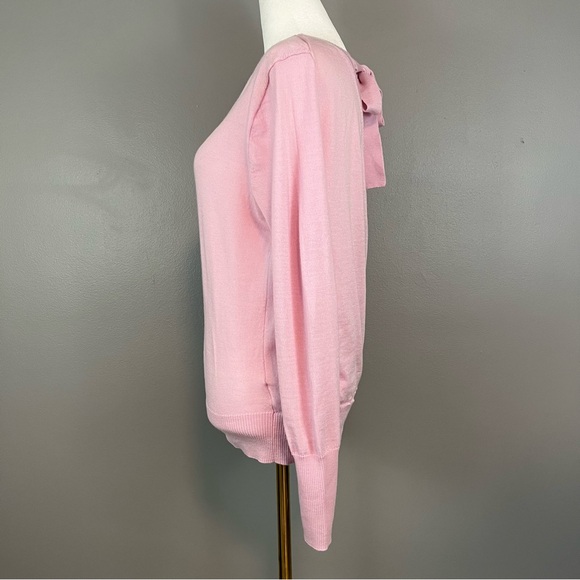 J. Crew Size Medium Pink Lilac Open Back-Tie Merino Wool Sweater Shirt Crewneck - Picture 3 of 8